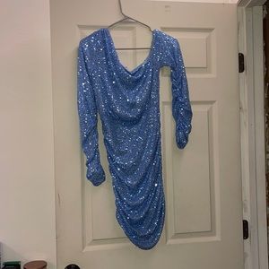 light Blue sparkle off the shoulder